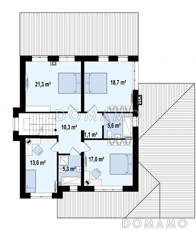 Проект современного двухэтажного дома из кирпича с пятью комнатами, гаражом и крытой террасой / План 2 этажа