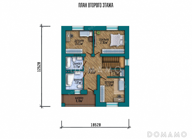 Проект двухэтажного дома с балконом / План 2 этажа