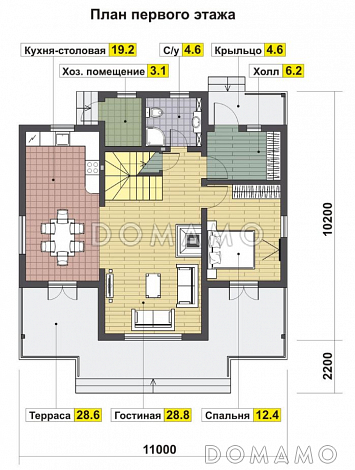 Проект просторного энергоэффективного дома из газобетона / План 1 этажа