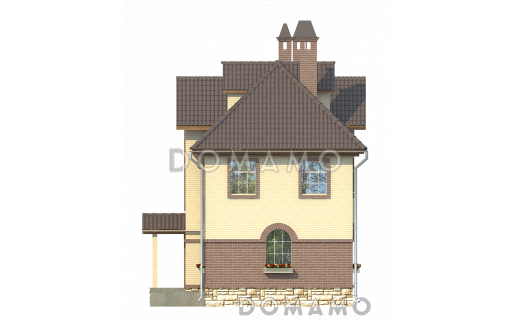 Проект просторного коттеджа из кирпича для узкого участка / Фасад 2