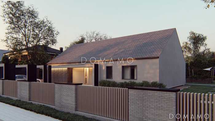 Проект одноэтажного дома с ванной с окном, кабинетом, просторными гостиной и кухней-столовой