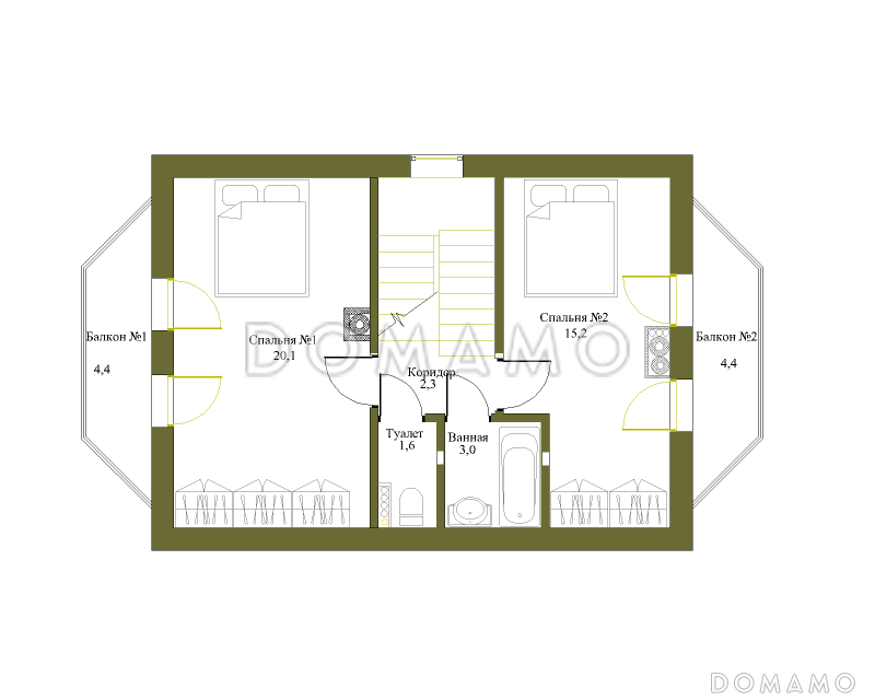Проект солидного дачного дома с двумя эркерами из кирпича / План мансардного этажа