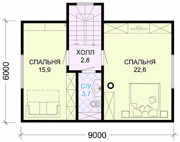 Проект вместительного загородного дома с уютной верандой и отличной планировкой / План мансардного этажа