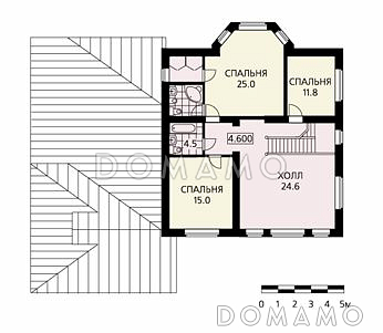 Проект классического дома с эркером, гаражом на два автомобиля, бильярдной, бассейном на первом этаже / План 2 этажа