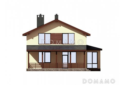 Проект дома из газобетона с террасой, кабинетом, эркером, кладовой / Фасад 3