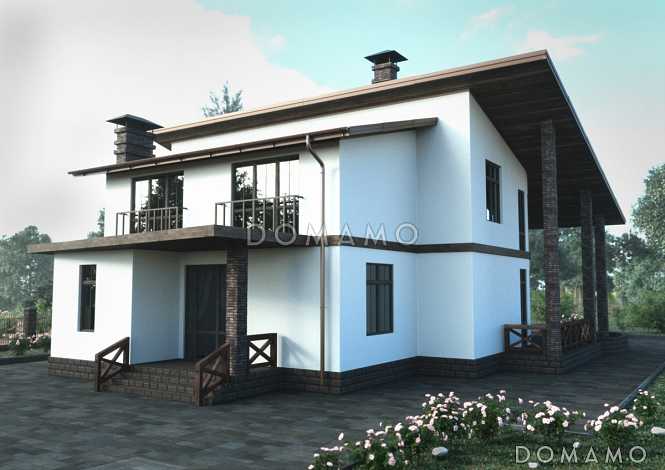 Проект дома с пятью спальнями, открытой планировкой дневной зоны с закругленным углом