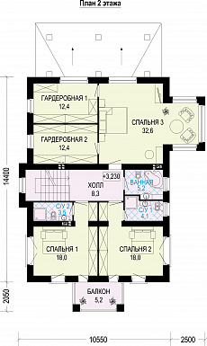 Проект двухэтажного особняка из газобетона с мансардой / План 2 этажа