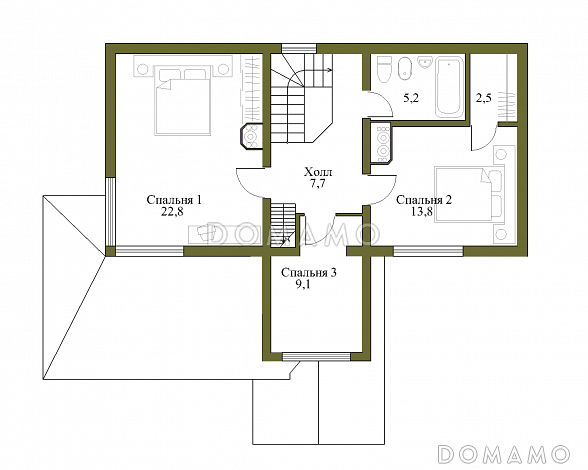 Проект коттеджа с башенкой и гаражом / План 2 этажа