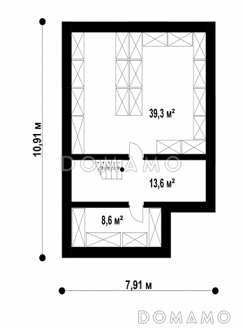 Проект загородного дома с подвалом, кладовой, гостиной с камином, тремя спальнями на втором этаже / План цокольного этажа