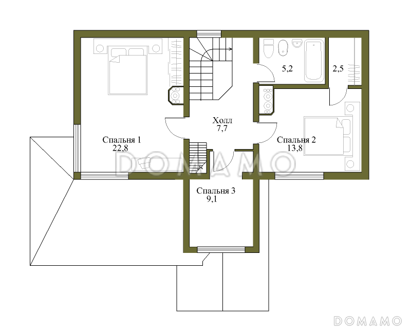 Проект коттеджа с башенкой и гаражом / План 2 этажа