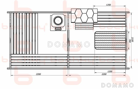 Баня бочка Квадро Мега-2-СВ / План 1 этажа