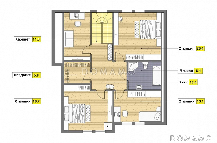 Проект каркасного дома с ванной комнатой на втором этаже / План мансардного этажа