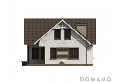 Проект одноэтажного мансардного дома из кирпича с балконом над входом / Фасад 3