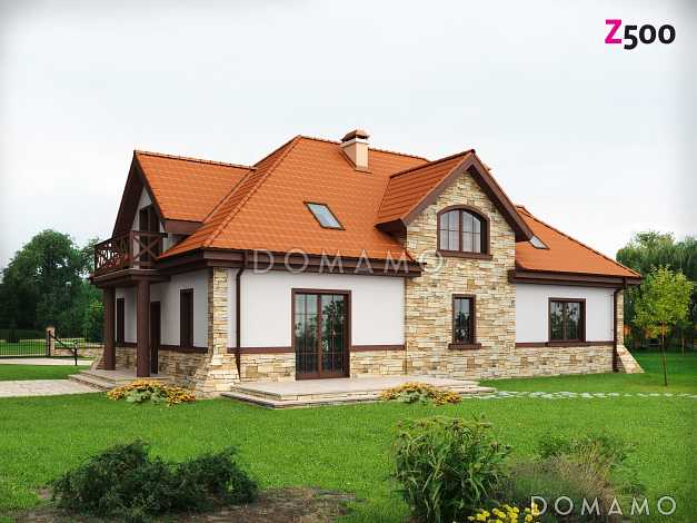 Проект комфортного одноэтажного мансардного дома из кирпича для двух семей в стиле русской усадьбы