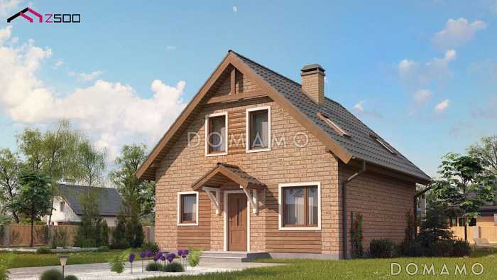 Проект комфортного загородного с отделкой фасадов кирпичом, кладовой, с террасой, балконом