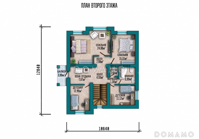 Проект дома с мансардой и шестью спальнями / План 2 этажа