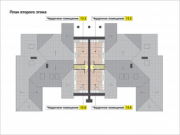 Проект дома с эркером в гостиной, комнатой на первом этаже, террасой, балконом, чердаком / План мансардного этажа