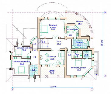 Проект коттеджа в стиле модерн с гаражом на 2 а/м и сауной / План 2 этажа
