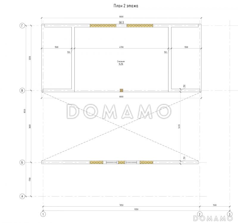 Проект каркасного дома со спальней наверху и вторым светом / План мансардного этажа