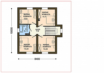 Проект вместительного коттеджа с каменными столбами крыльца и навеса / План 2 этажа