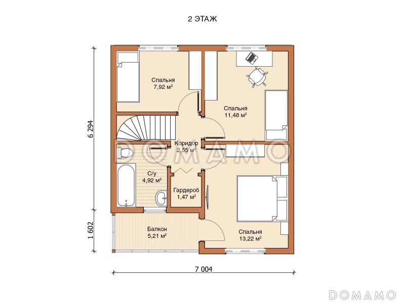 Каркасный дом "Гамма" / План 2 этажа