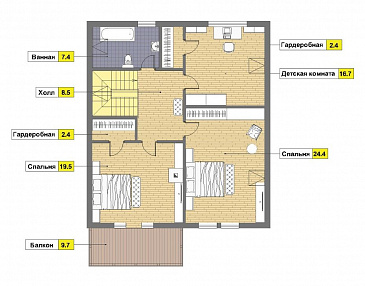 Проект каркасного дома с сауной на первом этаже / План мансардного этажа
