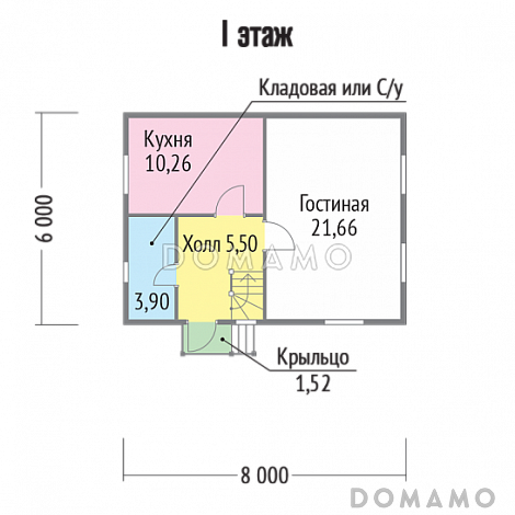 Проект дома из клееного бруса с двумя спальнями / План 1 этажа