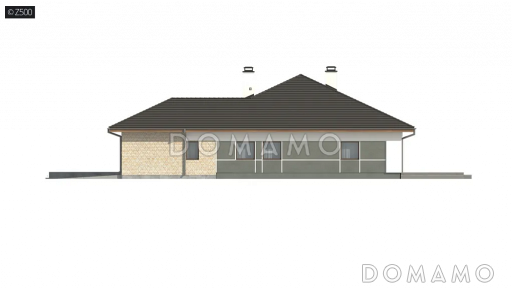 Проект одноэтажного дома из газобетона с гаражом на 2 автомобиля и подвалом / Фасад 3