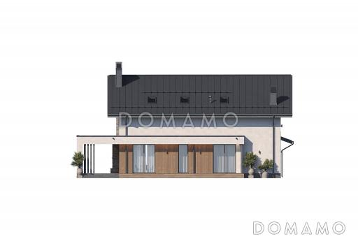 Проект Г-образного дома из газобетона с 3 спальнями, изолированной кухней и зоной барбекю на террасе / Фасад 3