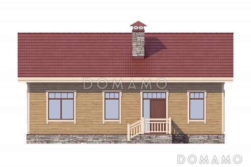 Проект дома с двумя спальнями, гостиной с кухней-столовой, техническим помещением, небольшим холлом и санузлом / Фасад 3