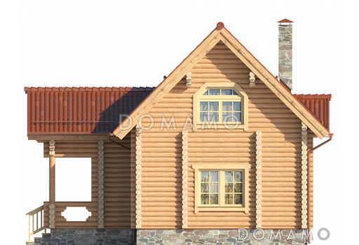 Проект деревянного дома  из оцилиндрованного бревна с мансардным окном / Фасад 2