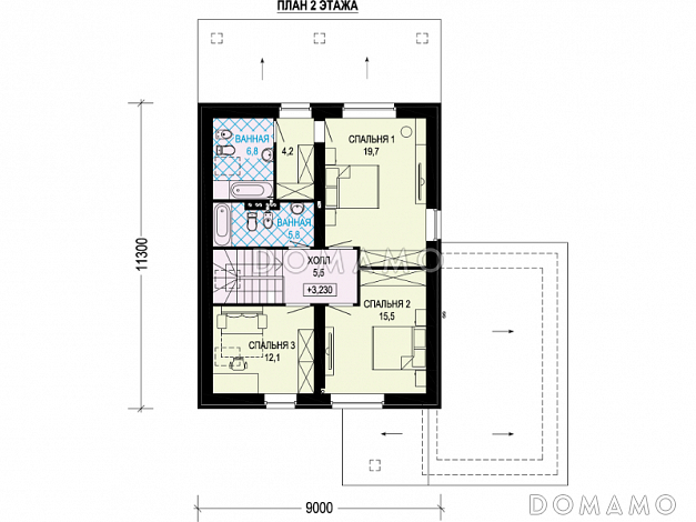 Проект дома с верандой, гаражом, хозяйской спальней / План мансардного этажа