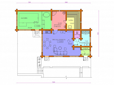 Проект бани с бассейном и жилой комнатой / План 1 этажа