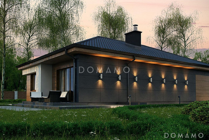 Проект стильного одноэтажного дома из газобетона для небольшой семьи