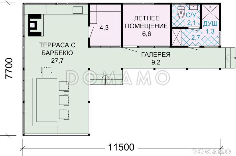 Проект деревяной беседки с барбекю, санузлом и душем / План 1 этажа