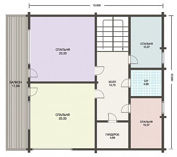 Проект двухэтажного дома из клееного бруса с просторной кухней-столовой / План мансардного этажа