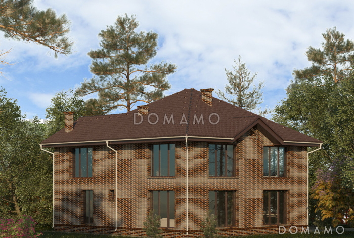 Проект двухэтажного дома с гостевой, гостиной и кухней столовой на первом этаже