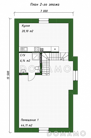 Проект двухэтажного кирпичного дома со вторым светом, навесом для автомобиля и открытой террасой на втором этаже / План 2 этажа