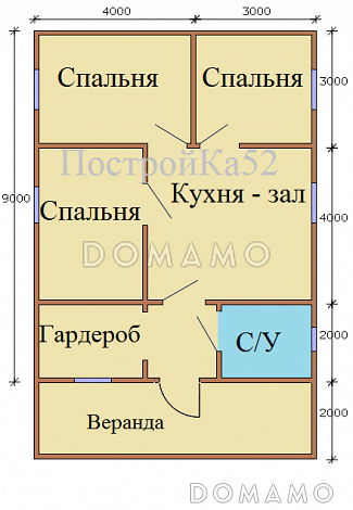Проект одноэтажного каркасного дома Оринки / План 1 этажа