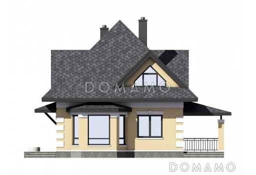 Проект одноэтажного мансардного дома по технологии ЛСТК с тремя спальнями, кабинетом, эркером и крытой террасой / Фасад 4