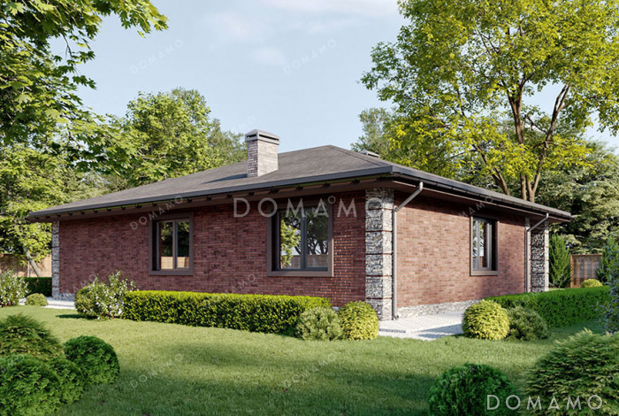 Проект одноэтажного дома с террасой и крыльцом с колоннами