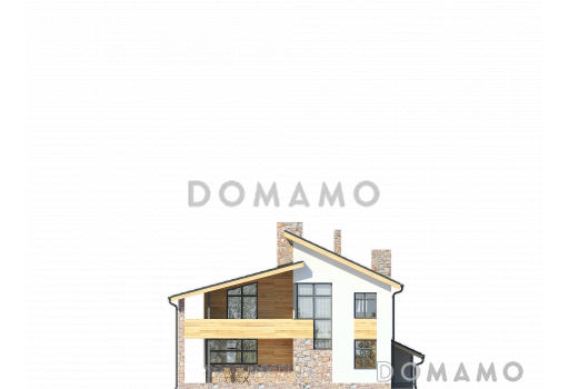 Проект дома с навесом и гаражом для машин, крытой террасой, котельной с отдельным входом с улицы, большой кухней и гостиной, вторым светом / Фасад 2