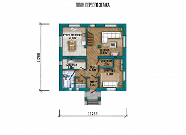 Проект одноэтажного дома с мансардой и тремя спальнями / План 1 этажа