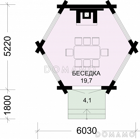 Проект небольшой, деревянной беседки для дачи / План 1 этажа