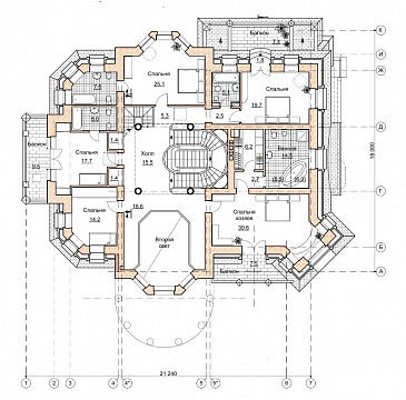 Проект парадного коттеджа с красивым холлом и террасой / План 2 этажа