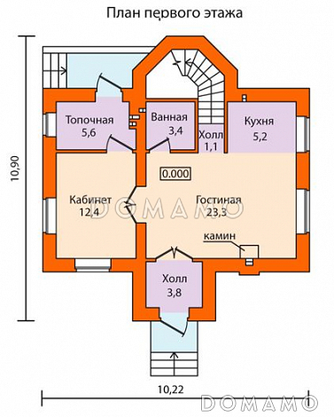 Проект дома по технологии ЛСТК с полным вторым этажом / План 1 этажа