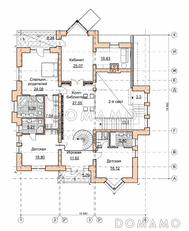 Проект коттеджа в стиле шале с двусветной гостиной / План 2 этажа