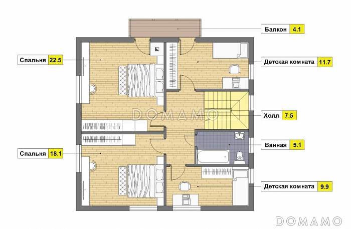 Проект дома из газобетона с эркером и спальней на первом этаже / План мансардного этажа