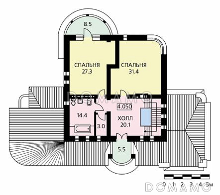Проект комфортабельного дома с необычной формой в плане, гаражом и парной / План 2 этажа