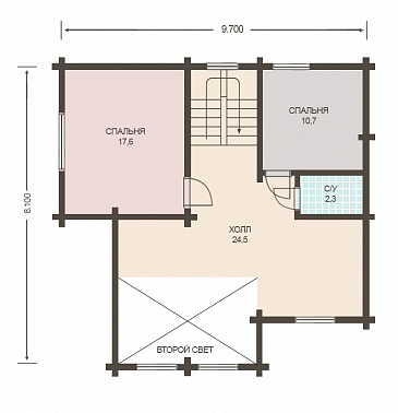 Проект деревянного дома из клееного бруса с просторной прихожей / План мансардного этажа